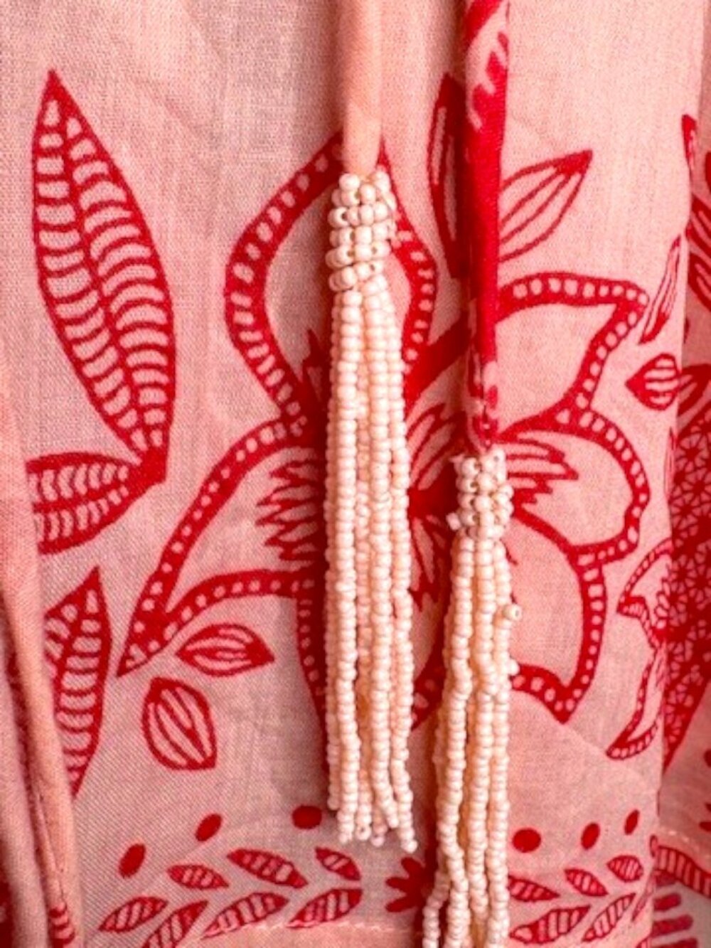 Calypso St. Barth Lightweight Peasant Top Tropical Print - Peachy Pink/Red - L - Picture 5 of 11